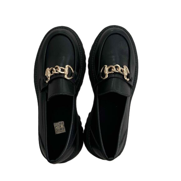 Lug Sole Loafers Black Gold Chain Embellished Chunky Sole Polished NWOT Size 40 - Picture 5 of 10